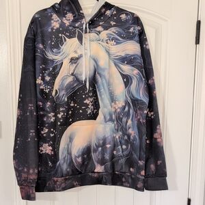 Unk Black and Pink Horse Print Hoodie